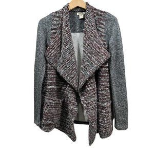 LUCKY BRAND Womens Open Front Waterfall Wool Blend Cardigan Sweater Gray Red S